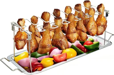 Produktbild von Unterstš¹tzen Sie Cuisse De Poulet, Grille d'Aile de Poulet. Unterstš¹tzen Sie Grill Poulet Acier Inoxydable fš¹r Pique Niques BBQ