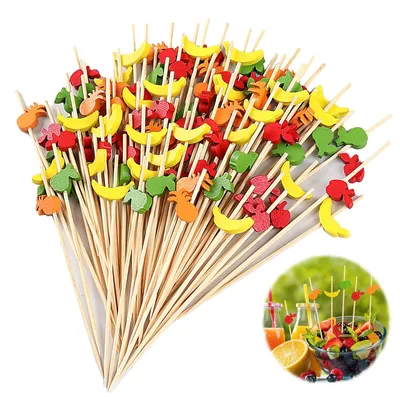 100 Bambus-Cocktailspieße 12 cm mit Fruchtdeko