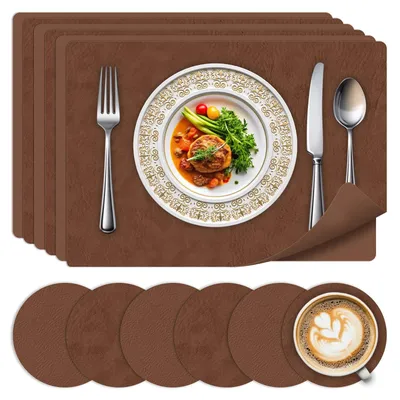 Platzdeckchen-Set 6er, hitzebeständig, abwaschbar, Lederdesign, braun