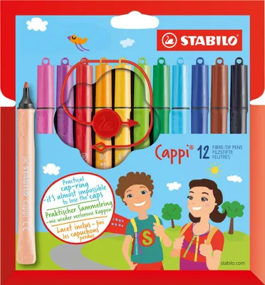 Immagine prodotto di Penna a punta di feltro con cappuccio ad anello - STABILO Cappi - confezione da 12 - con 12 colori diversi