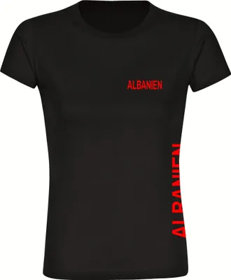 Produktbild von multifanshop Damen T-Shirt - Albanien - Brust & Seite, schwarz, Größe XXL
