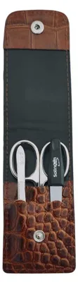 Produktbild von Solingen Maniküre Set 3-teilig – Nagelschere, Pinzette & Saphirfeile – Echtleder Etui Germany Braun / Cocco