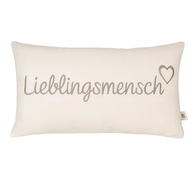 Produktbild von Deko-Kissen Lieblingsmensch 30x50 cm mit Reißverschluss|Bezug 100% Baumwolle, Füllung 100% Polyester (300g), Geschenk für Weihnachten & Nikolaus Weiß