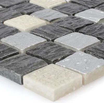 Produktbild von Glasmosaik Natursteinfliesen Colicos Grau Schwarz Silber