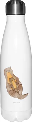 Produktbild von Mr. & Mrs. Panda Thermos Otter Kind - Weiß - Geschenk, Trinkflasche, Familie, Mama, trinkflaschen, Thermosflasche, Geburt, thermosflaschen, Mutter, Baby, Fischotter