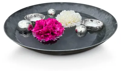 Produktbild von Miniteich Set Schale in Schwarz, Schwimm Teelichter Ø 35 cm Silber