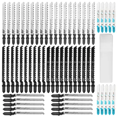 Produktbild von 60 Stück Stichsägeblätter Set,Professional Stichsägeblatt,Kombiset mit Elektrosägeblättern Aus Hochkohlenstoffhaltigem Stahl, T-Schaft Stichsägeblätter für Holz, Kunststoff und Metall