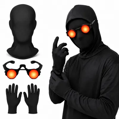 Halloween-Vollgesichtsmasken-Set, 3-teilig, schwarz, LED-Brille