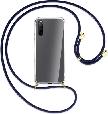 Produktbild von Handykette Backcover-Schutzhülle mit Band (Metall goldfarben) für Sony Xperia 10 III - dunkelblau