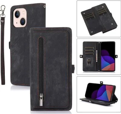 Produktbild von Mobigear Zipper iPhone 14 Hülle Klapphülle Geldbörse - Schwarz