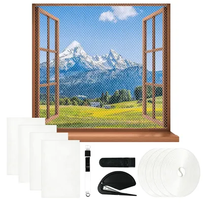 Produktbild von Set mit 4 Insektenschutzgittern für Fenster, individuell zuschneidbar, inklusive Klettband