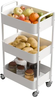 Obrázok produktu pre Kuchynský vozík 3 úrovne, 40,5 x 28 x 76 cm, oceľ, biela, pre kuchyňu