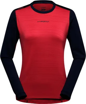 Langarmshirt Tour Long Sleeve W von La Sportiva in Rot mit schwarzen Ärmeln und Rundhalsausschnitt