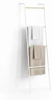 Produktbild von Handtuchleiter aus Metall, 4 Sprossen, für Handtücher & Kleidung, platzsparend, HxBxT 158x40x28 cm, weiß
