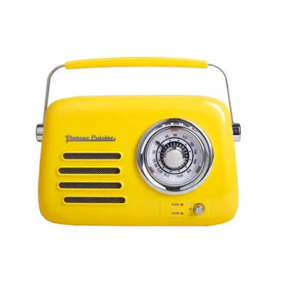 Zdjęcie produktu dla Retro radio chrom z głośnikiem bluetooth Vintage Cuisine - kolory lata - błyszczące - Żółte
