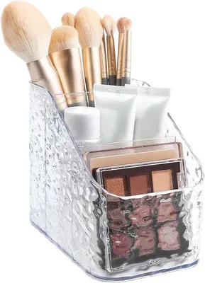 Immagine prodotto di Portapennelli da trucco - Acrilico trasparente - 3 scomparti - Portapennelli da trucco - Ideale per il bagno - 9x15x12 cm