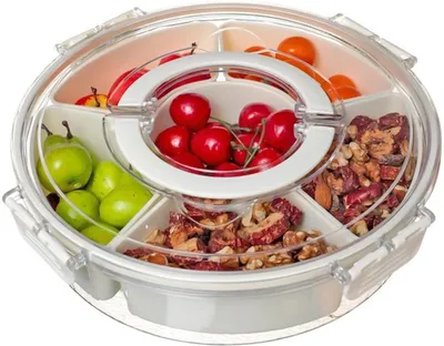 Produktbild von Azomor® Runde Snackbox mit 6 Fächern und Drehplatte für vielseitige Verwendung