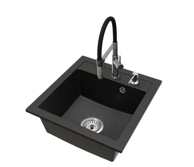 Produktbild von Granitspüle Schwarz mit VENTO NEW Armatur, Siphon Chrom und Seifenspender