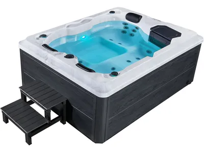 Zdjęcie produktu dla Zewnętrzne jacuzzi Oasis 32300, z pokrywą i schodami, podgrzewane, z kolorowym oświetleniem LED, dyszami masującymi, generatorem ozonu i systemem filtracji, 210 x 160 x 80 cm