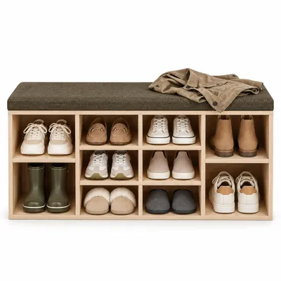 Image de Meuble à chaussures avec siège confortable, chêne 104 cm