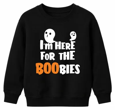 Produktbild von I'm Here For The Boobies Halloween Geist Gespenst Kinder Sweatshirt Pullover, Schwarz, 116