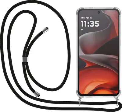 Produktbild von Smartphonica Telefon Fall geeignet für Motorola Moto G15 mit Kabel und Bumper - Fall mit Telefonkabel - TPU Backcover Fall stoßfest mit Lanyard - Transparent