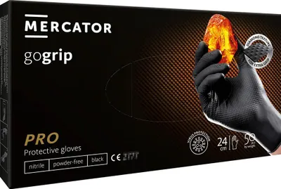 Immagine prodotto di Kit-set guanti monouso in nitrile, extra resistenti, no polvere, no lattice, per meccanici, tatuatori, ristorazione, da lavoro, professionali, neri taglia XL, Premium Mercator GoGrip,50 pezzi