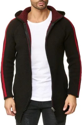 Produktbild von Reslad Strickjacke Herren Kontraststreifen Strickjacken für Männer Winter Jacke mit Kapuze RS-1046 Schwarz S