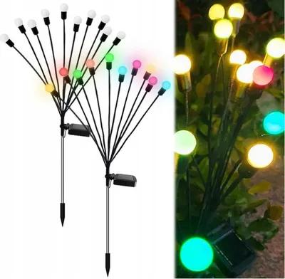 Zdjęcie produktu dla 2Xkulki Solarne 10 Led Ozdobne Do Ogrodu Balkon Wbijane Kolorowe Czujnik