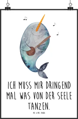 Produktbild von Mr. & Mrs. Panda Bild Narwal Gitarre DIN A0 - Weiß - Geschenk, Problemlösung, Wandbild, Plakat, Meer, Gespräche, Wal, wanddeko, Tanzen, Kunstdruck, drucke