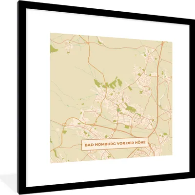Produktbild von MuchoWow® Gerahmtes Poster Bad Homburg von der Höhe - Stadtplan - Karte 40x40 cm - Poster mit Schwarzem Bilderrahmen Wandposter Rahmen Foto Bilder - Poster - Plakat im Rahmen