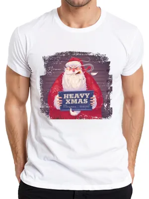 Immagine prodotto di Maglietta da uomo Heavy X.pngas Father Christmas Mugshot - Regalo di Natale, Bianco, XL