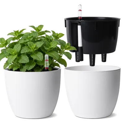 Produktbild von Selbstbewässerungstopf 2er Set 17,5cm Weiß mit Wasseranzeiger für Innen & Außen