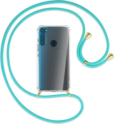 Produktbild von Handykette Backcover-Schutzhülle mit Band (Metall goldfarben) für Motorola One Fusion Plus - türkis