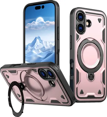 Produktbild von Dual Layer Hülle für iPhone 17 mit Ring Ständer Magnetisch Stoßfest Handyhülle Roségold