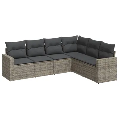 Produktbild von vidaXL 6-tlg. Garten-Sofagarnitur mit Kissen Grau Poly Rattan