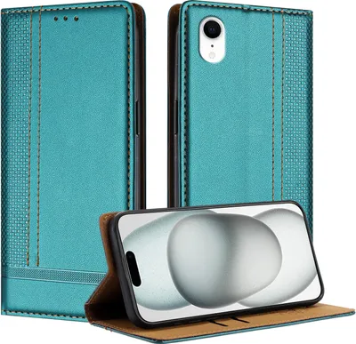 Produktbild von Handyhülle für iPhone XR Leder Flip Klappbare Schutzhülle mit Standfunktion Grün