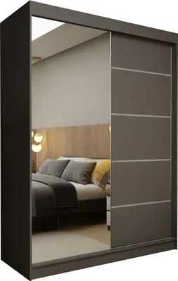 Produktbild von Masseno Schiebetürenschrank MIRELLA 150 cm Kleiderschrank Schlafzimmer Schrank 2-türig mit Spiegel Grau