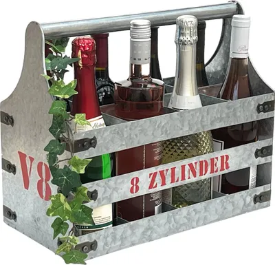 Obrázok produktu pre DanDiBo Nosič na víno kovový s otváračom Nosič na fľaše 8 valcov V8 96404 Otvárač na fľaše Kôš na fľaše Nosič na fľaše na víno