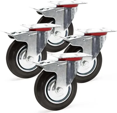 Produktbild von Wiltec Doppelstopp-Lenkrollen Set 4x Vollgummirad Transportrolle 160mm bis 130kg pro Rad mit Feststellbremse und Anbauplatte, leiser Lauf, Transportrollen Möbelrollen