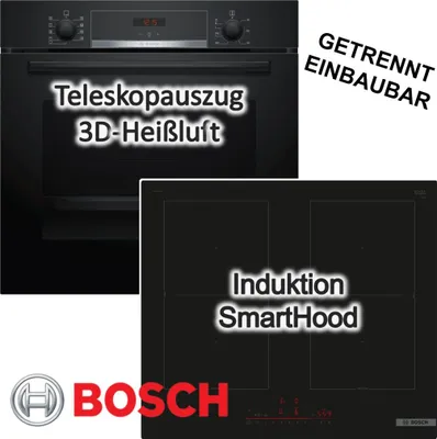 Produktbild von Herdset BOSCH Backofen EcoClean Direct + Induktionskochfeld PowerBooster autark 60 cm