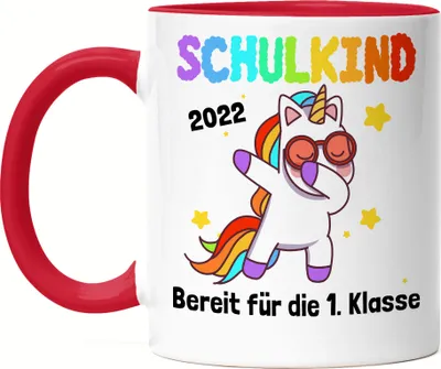 Produktbild von Schulkind 2022 Bereit Für 1. Klasse Tasse Rot Einhorn Unicorn Geschenkidee Grundschule Einschulung