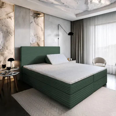 Produktbild von Masseno Boxspringbett MILARA 160x200 cm Komplett-Set mit Bonell Matratze und Topper, Polsterbett mit Bettkästen -Grün, TILIA 39