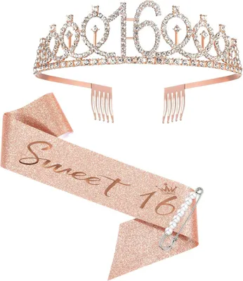 Produktbild von 16. Geburtstagsschärpe und Tiara – Sweet Sixteen Schärpe mit Krone, 16 & Fabulous für Mädchen, Geburtstagsgeschenke