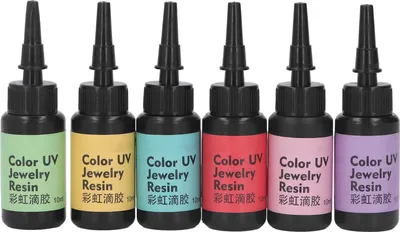 Produktbild von leuchtende Farben, vielseitig einsetzbar, DIY-Schmuck Set A,6 Stück, 10 ml, UV-Harz, (Chartreuse, hellblau, blassviolett, Korallenrot, Gelb, Pink)