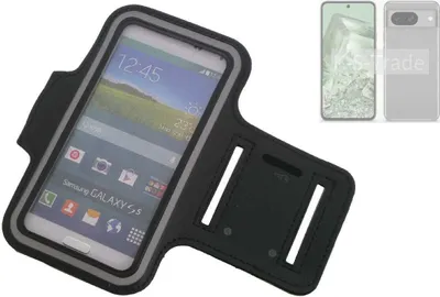 Produktbild von Kompatibel mit Google Pixel 8a Neopren Jogging Armband Sportarmband Oberarmband schwarz kompatibel mit Google Pixel 8a mit Reflektor Streifen. Fitness