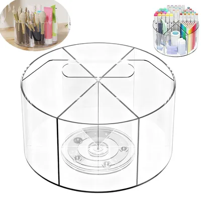 Produktbild von Acryl Stiftehalter drehbar 360°, Schreibtisch Organizer mit 6 Fächern, transparenter Pencil Holder für Büro & Schule, 10×20×20 cm