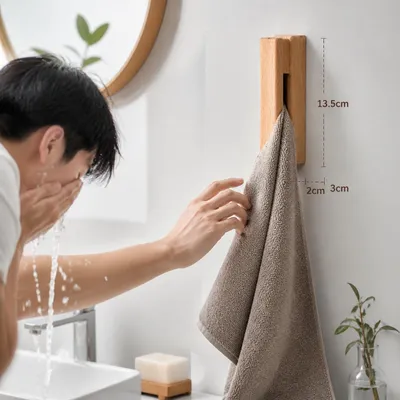Imagen del producto de Ganchos de madera para toallas, autoadhesivos, paquete de 4 unidades, ideales para la cocina y el baño