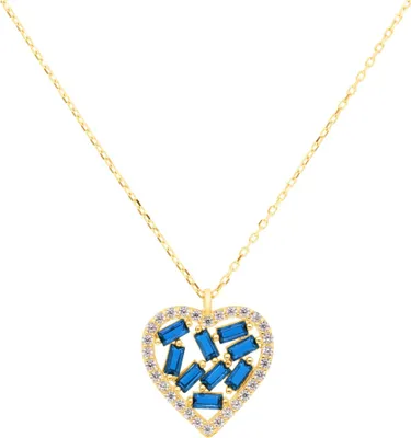 Produktbild von SuzanGold Goldkette Damen Echtgold Blue Heart Kette 375 Gelbgold mit Zirkonia