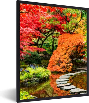 Produktbild von MuchoWow® Gerahmtes Poster Bäume - Japanisch - Steine - Weg - Natur 30x40 cm - Poster mit Schwarzem Bilderrahmen Wandposter Rahmen Foto Bilder - Wanddeko - Kunstdrucke